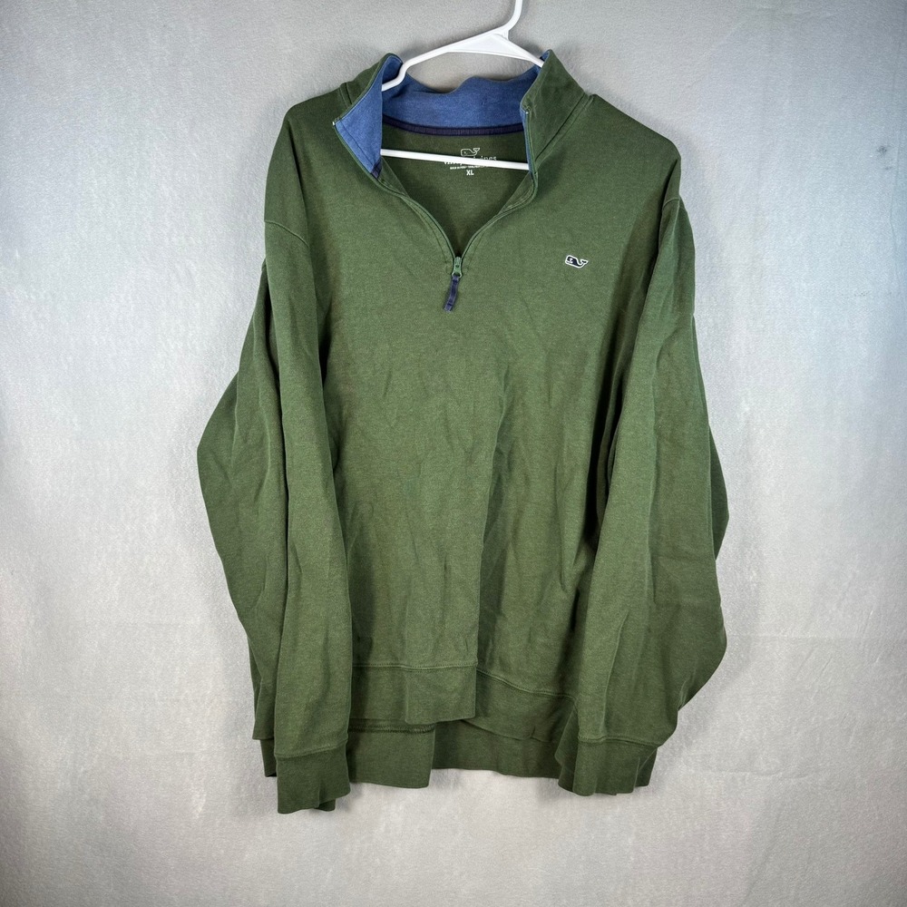 Vineyard Vines Mens XL 1/4 Zip Pullover Olive Green 100% Pima Cotton Sweater